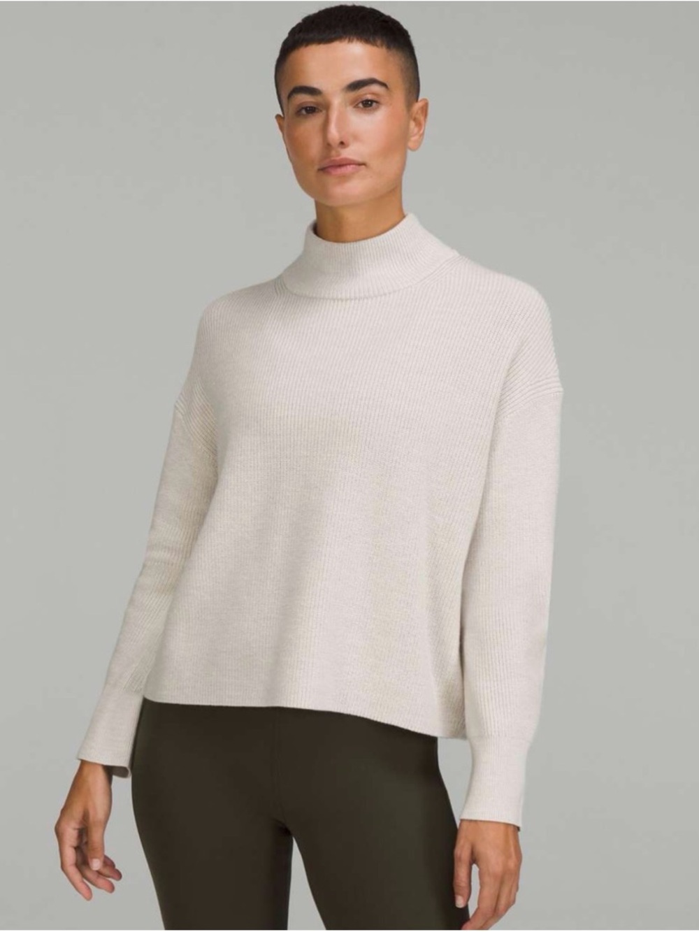 Lululemon Merino Wool-Blend Ribbed Turtleneck Sweater Heathered Ivory Size 6